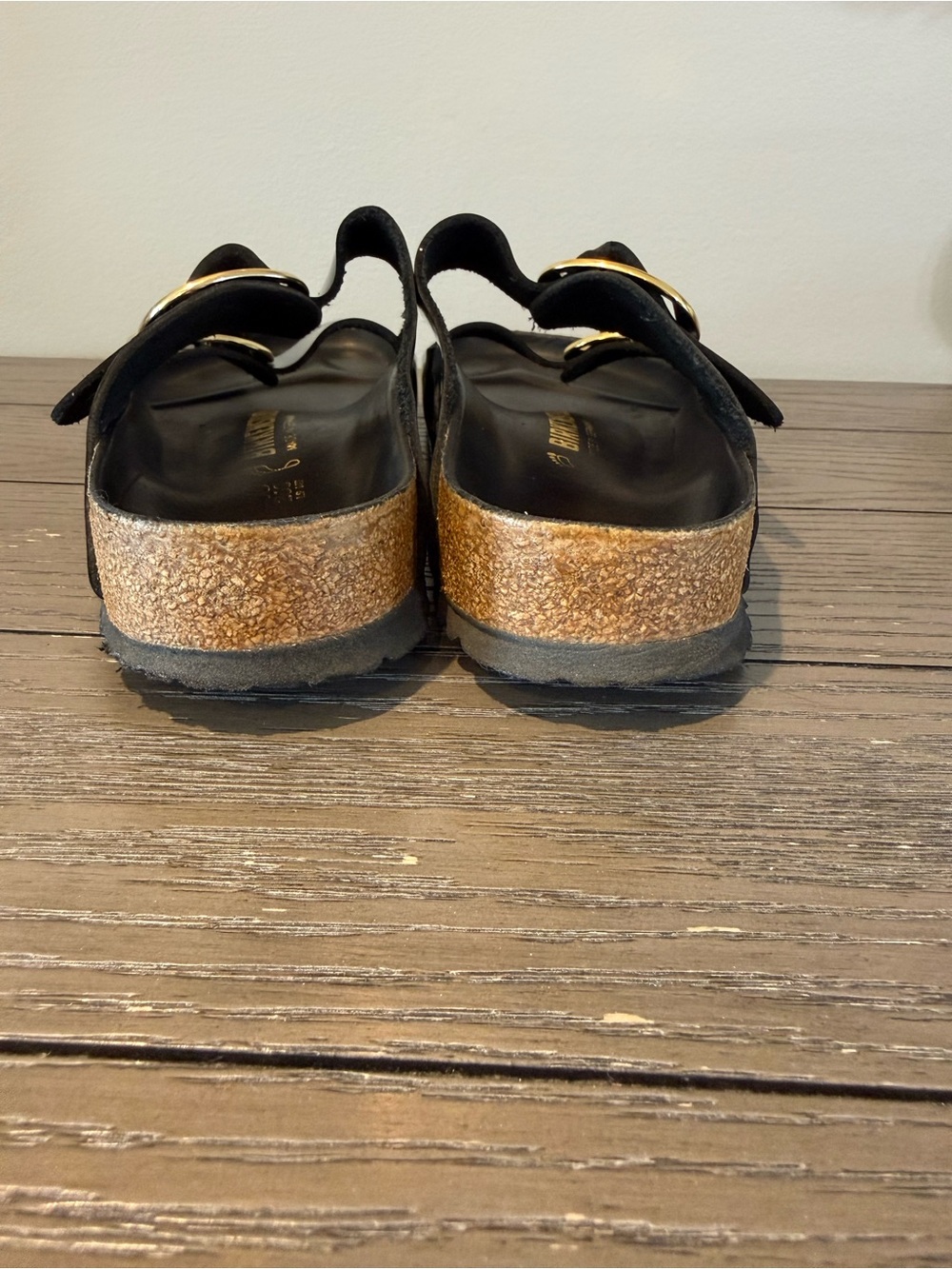 Birkenstock women’s Black Patent Arizona Sandals with Gold Buckles - Picture 5 of 8